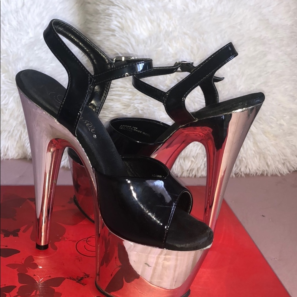 Pleaser Black Sliver Chrome Dancer Heels